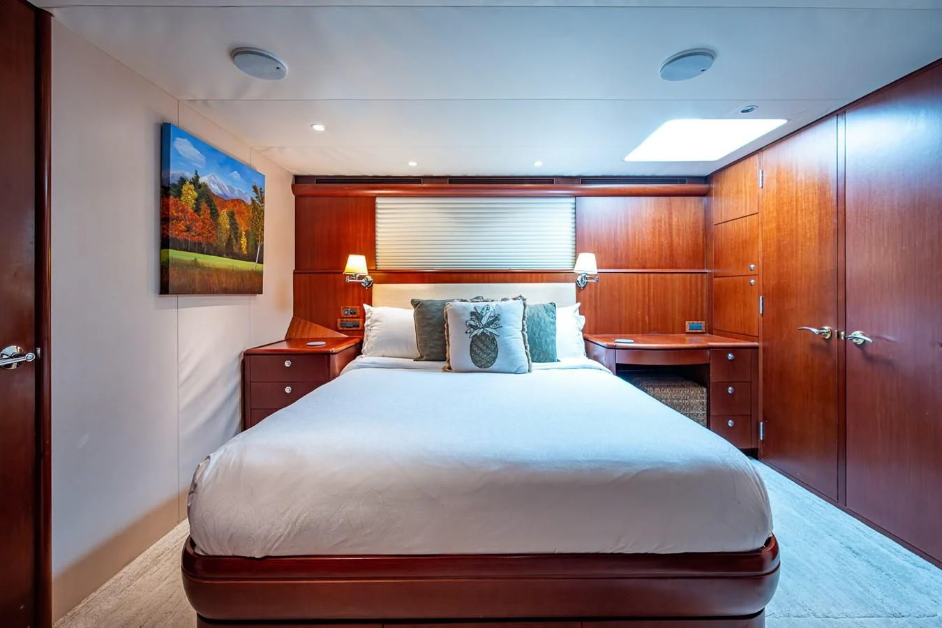 a bed in a room aboard LADY LORRAINE Yacht for Sale