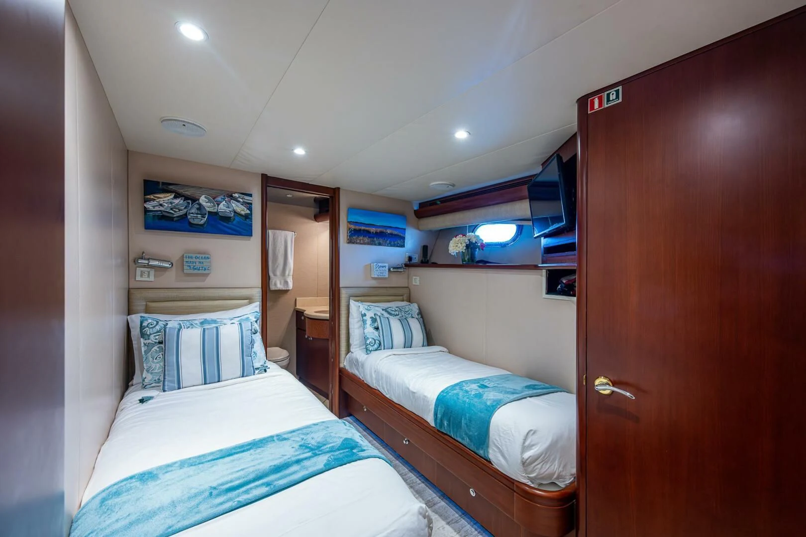 a room with two beds aboard LADY LORRAINE Yacht for Sale