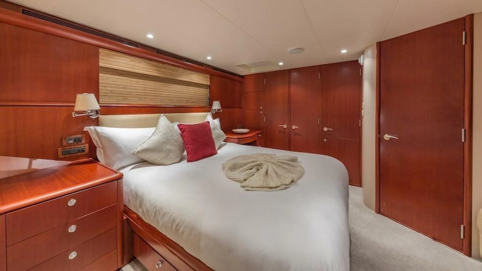 a bed in a room aboard LADY LORRAINE Yacht for Sale