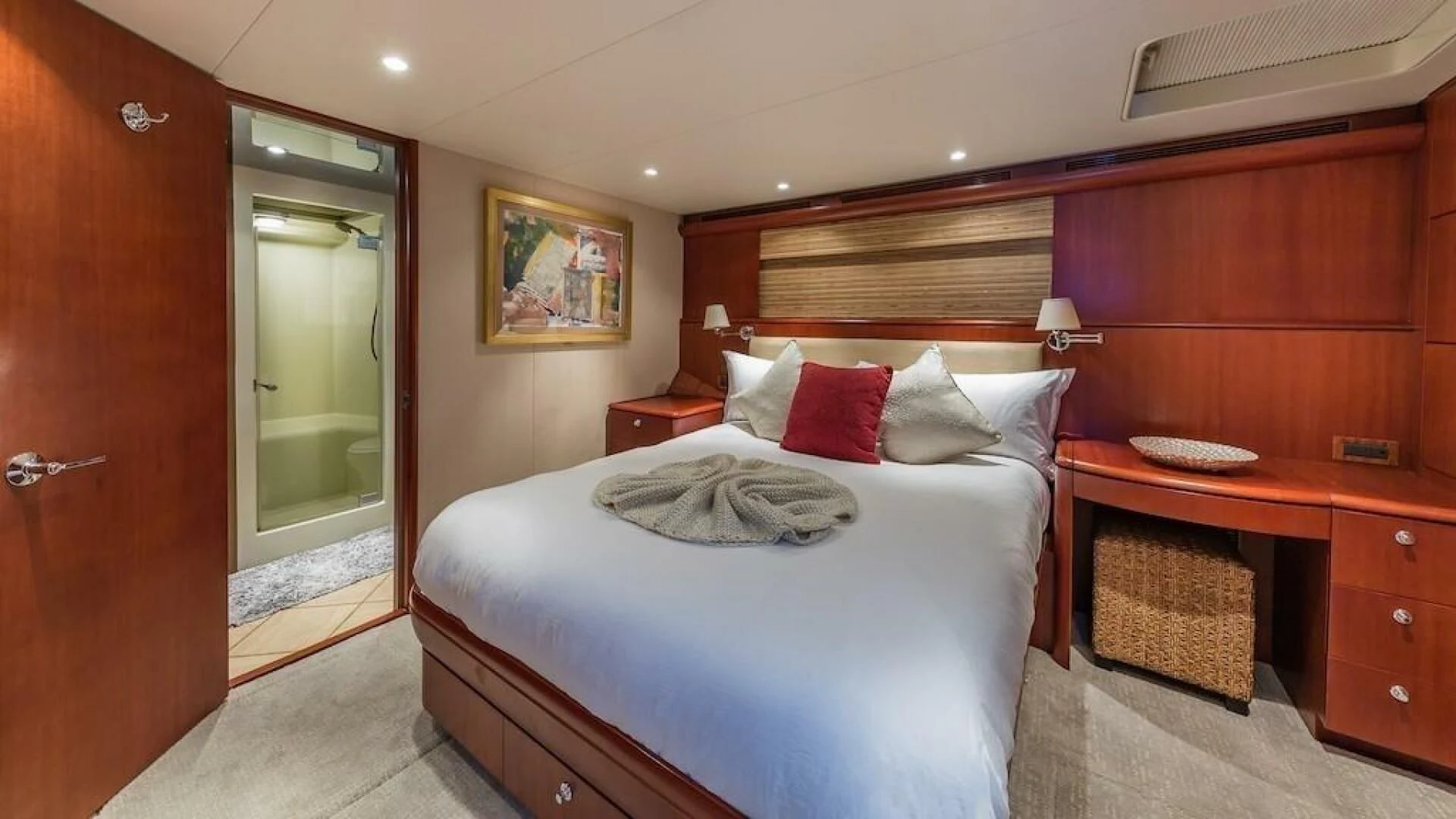 a bed in a room aboard LADY LORRAINE Yacht for Sale