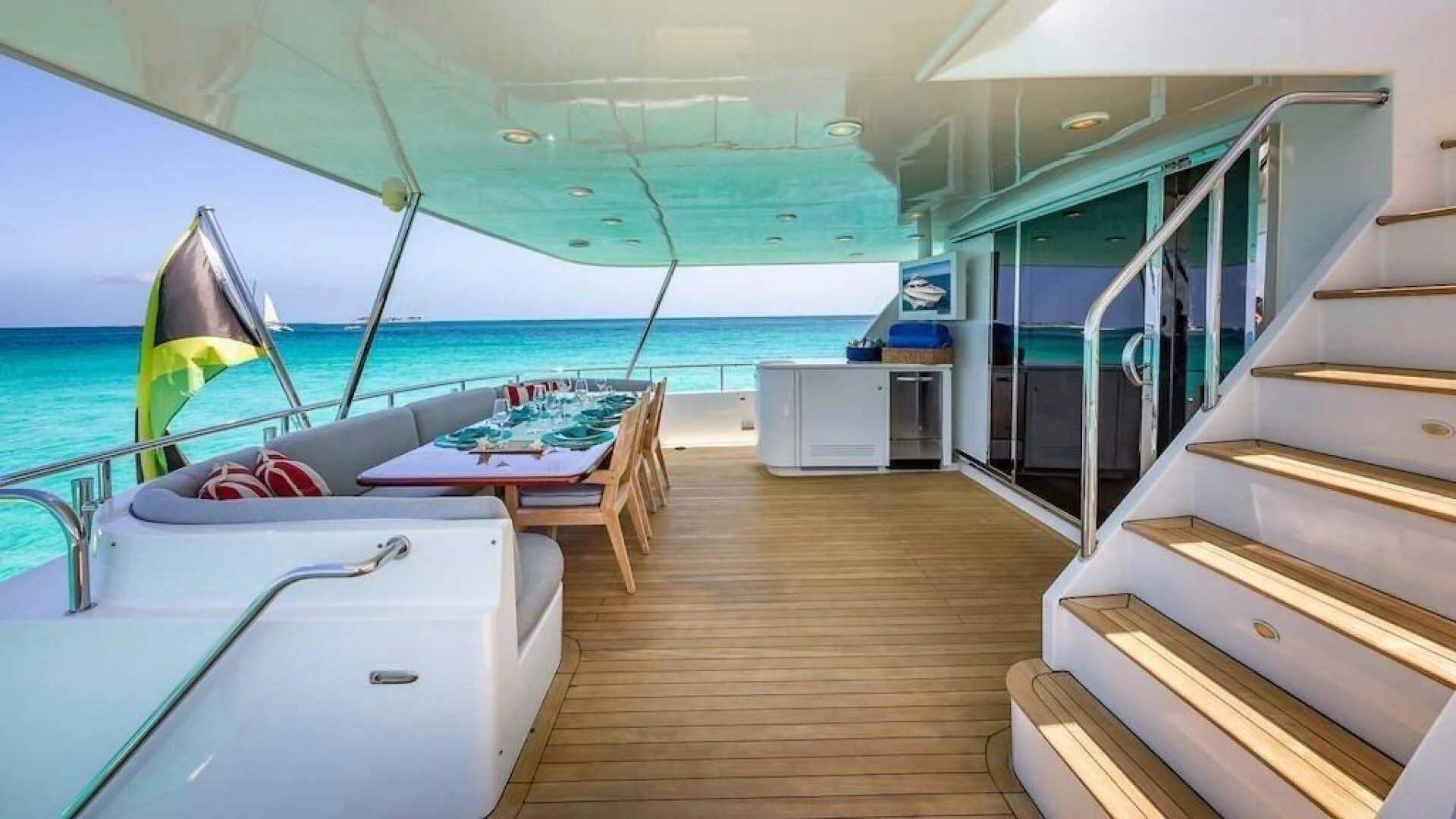 a boat on a deck aboard LADY LORRAINE Yacht for Sale
