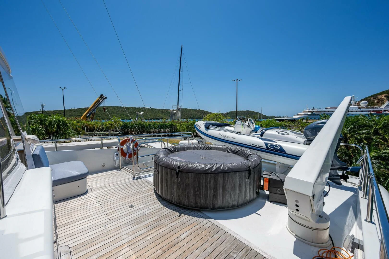 a deck with boats on it aboard LADY LORRAINE Yacht for Sale