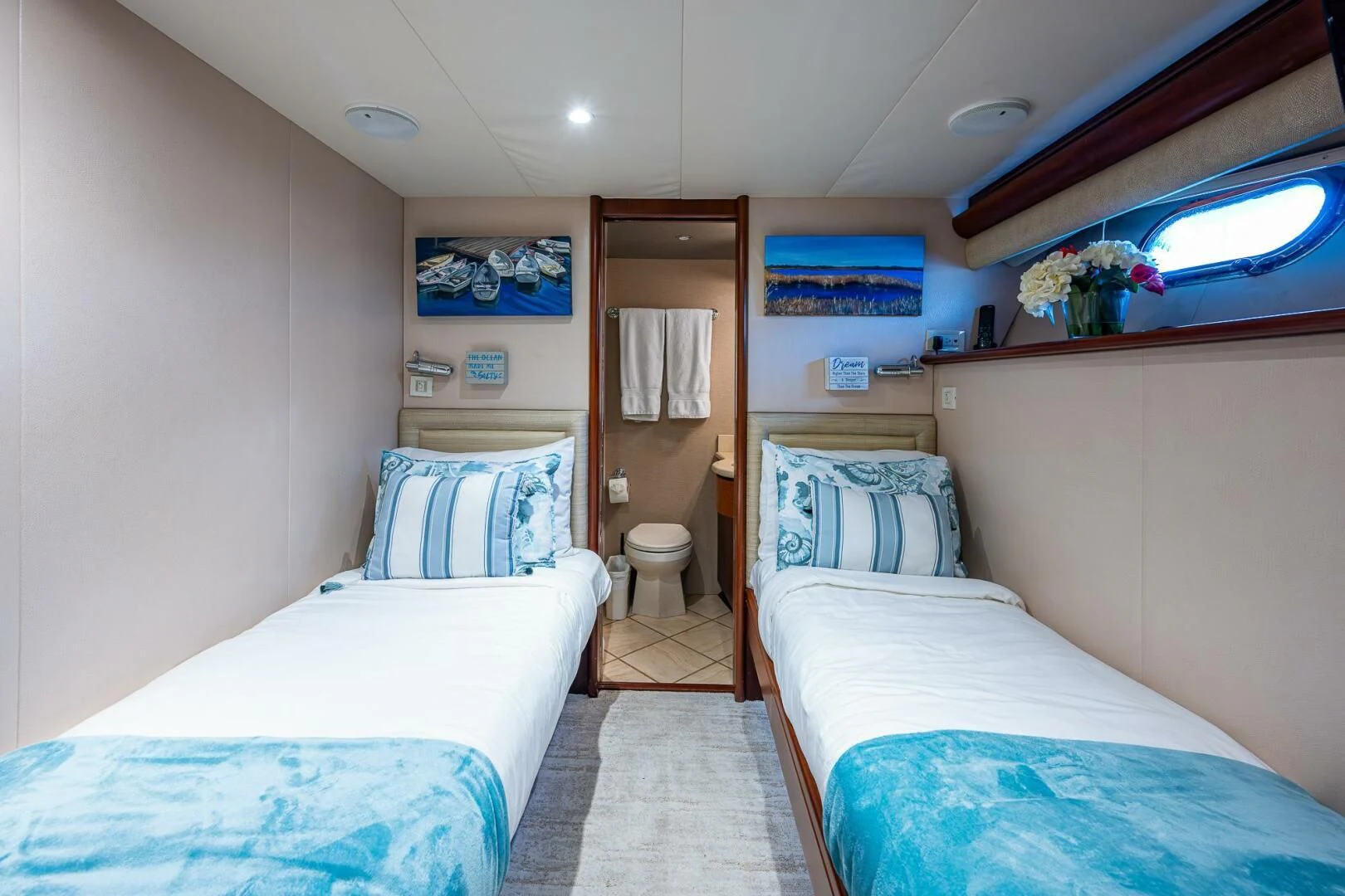 a room with two beds aboard LADY LORRAINE Yacht for Sale