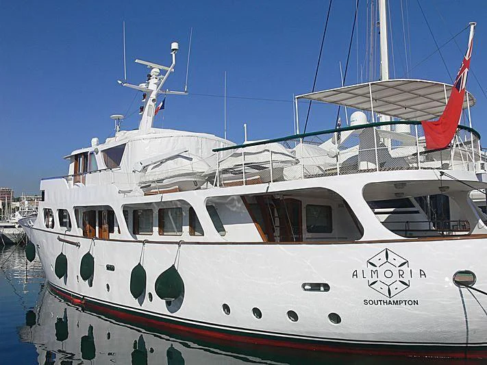 a large white boat aboard ALMORIA Yacht for Sale