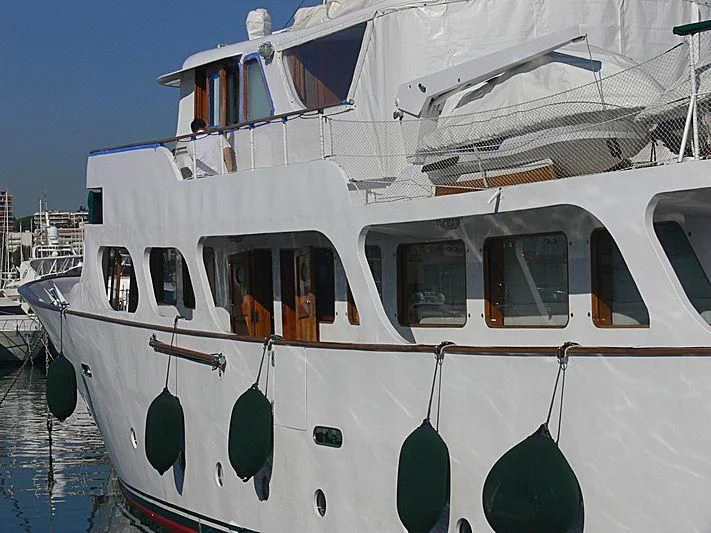 a white boat with windows aboard ALMORIA Yacht for Sale