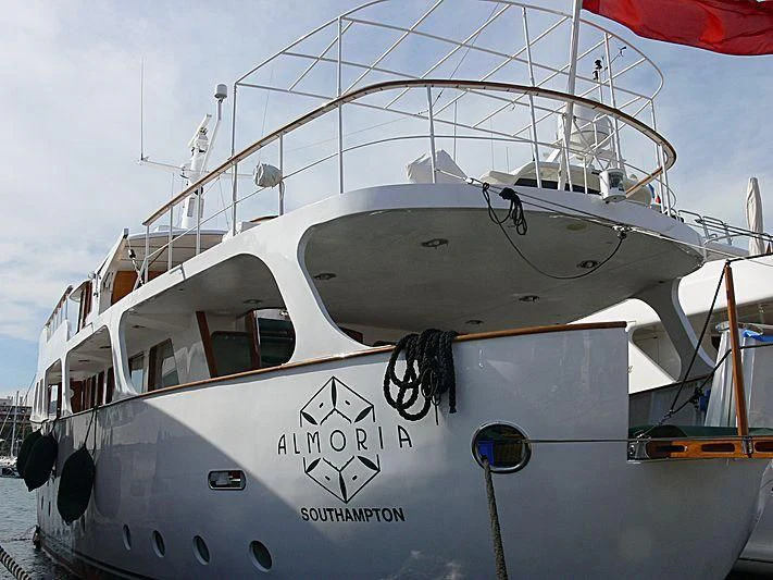 a large white ship aboard ALMORIA Yacht for Sale