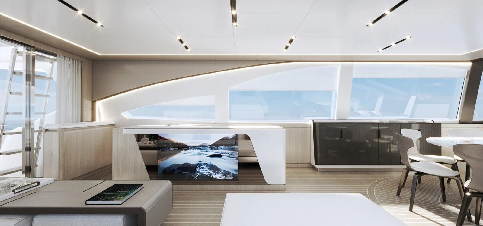 a room with a large window aboard 2024 GLADIATOR 901 SPEED Yacht for Sale