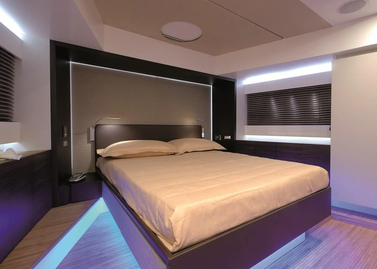a bedroom with a bed aboard 2024 GLADIATOR 901 SPEED Yacht for Sale