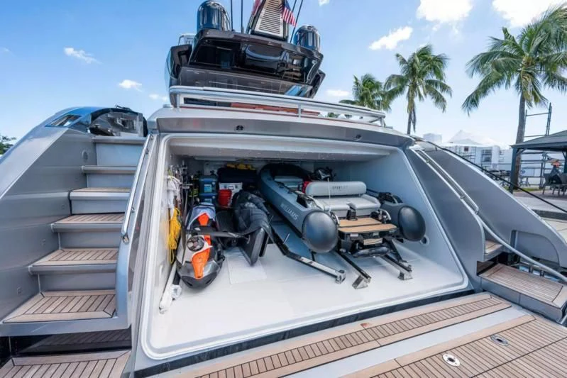 a car with its hood open aboard RIVA FOLGORE 88/14 Yacht for Sale