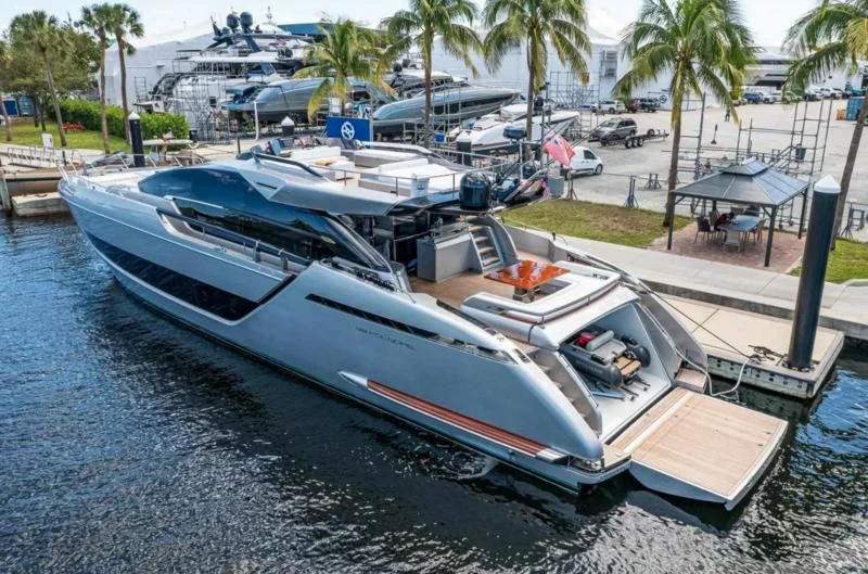 a boat docked at a pier aboard RIVA FOLGORE 88/14 Yacht for Sale