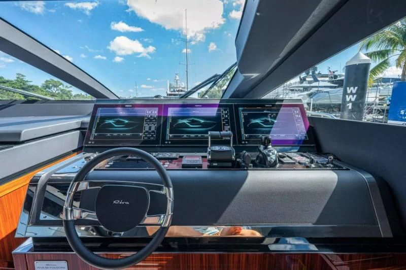 the inside of a car aboard RIVA FOLGORE 88/14 Yacht for Sale