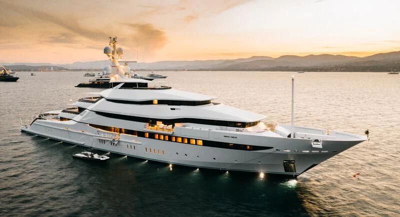a large ship in the water aboard AMORE VERO Yacht for Sale
