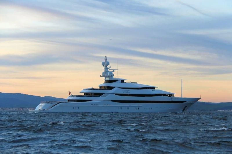 a large white ship in the water aboard AMORE VERO Yacht for Sale