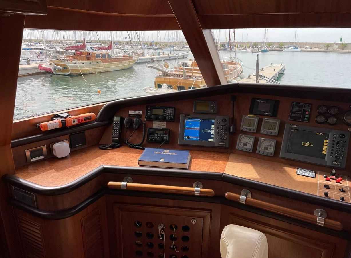 a control panel of a boat aboard BIM Yacht for Sale