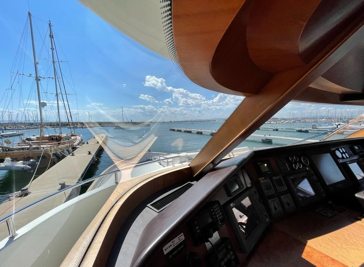 a view of a ship from inside a cockpit aboard BIM Yacht for Sale