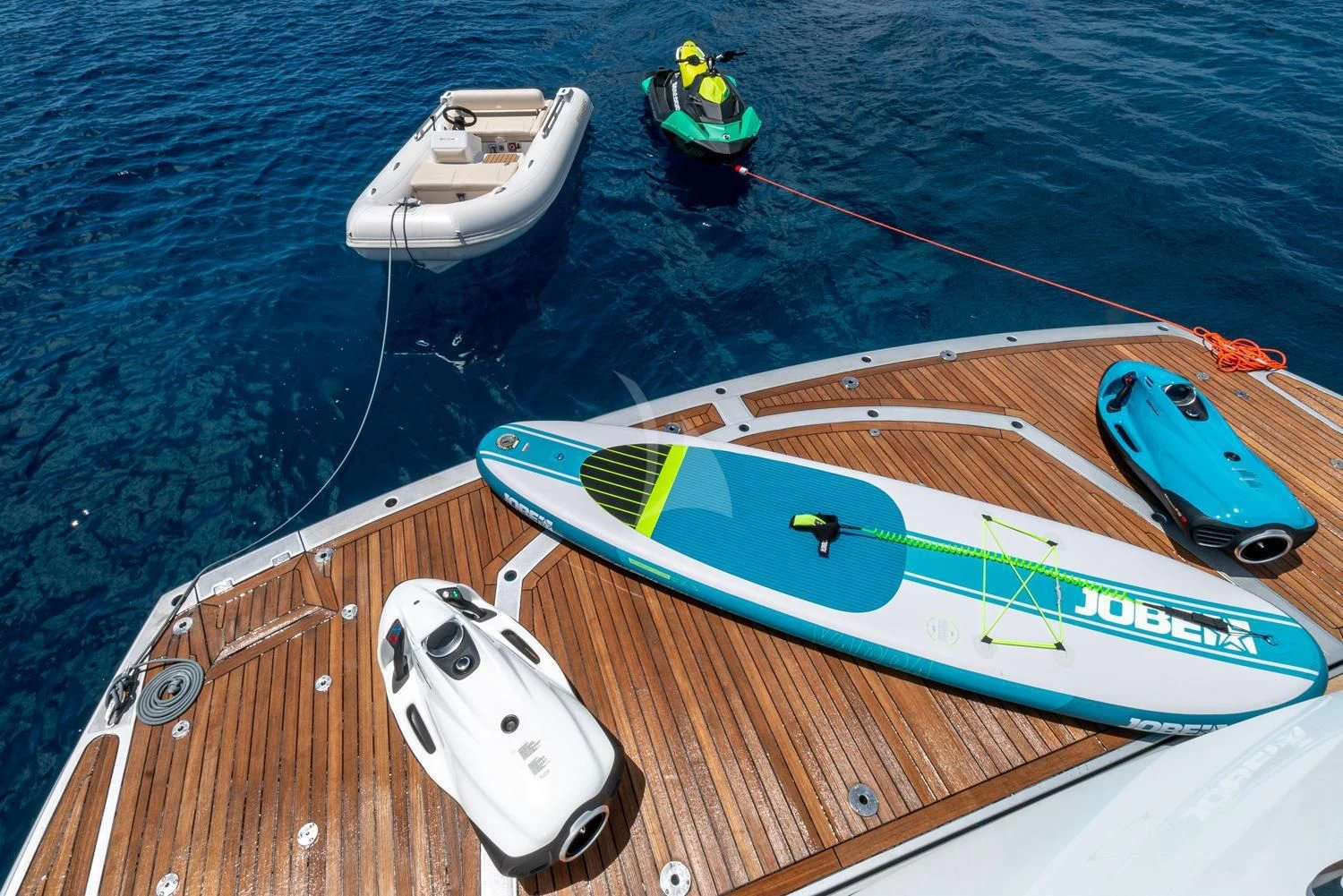 a boat with a motor attached to it aboard BASAD Yacht for Sale