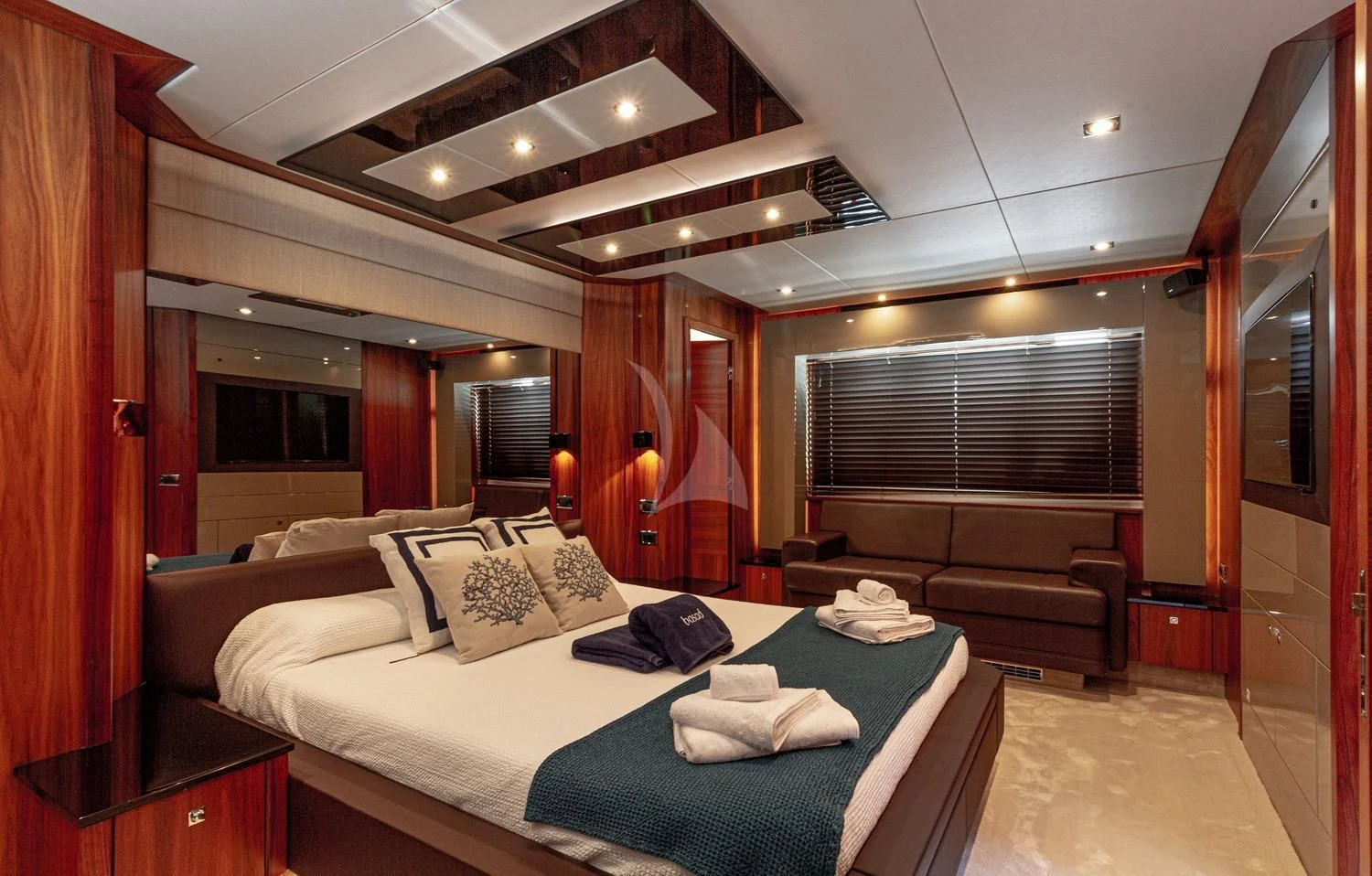 a large bedroom with a bed aboard BASAD Yacht for Sale