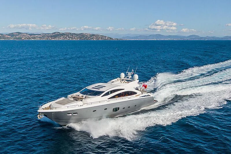 a white yacht on the water aboard BASAD Yacht for Sale