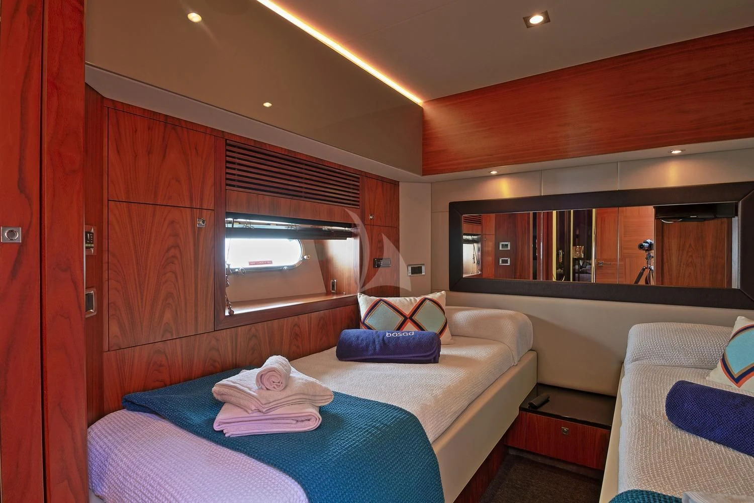 a room with a bed and a window aboard BASAD Yacht for Sale