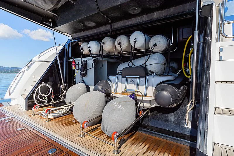 a boat with large tires aboard BASAD Yacht for Sale