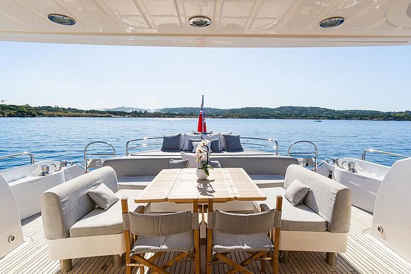 a table and chairs on a boat aboard BASAD Yacht for Sale