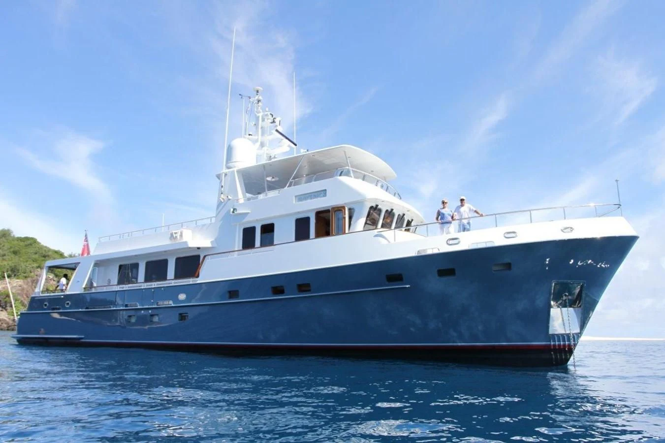 a large white boat in the water aboard MAVERICK Yacht for Sale