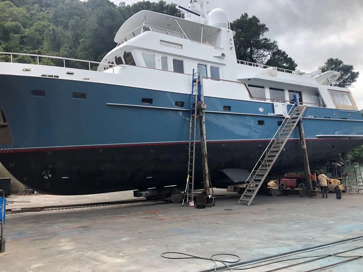 a boat on the dock aboard MAVERICK Yacht for Sale