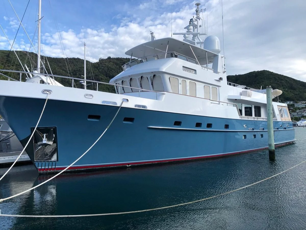 a large white boat aboard MAVERICK Yacht for Sale