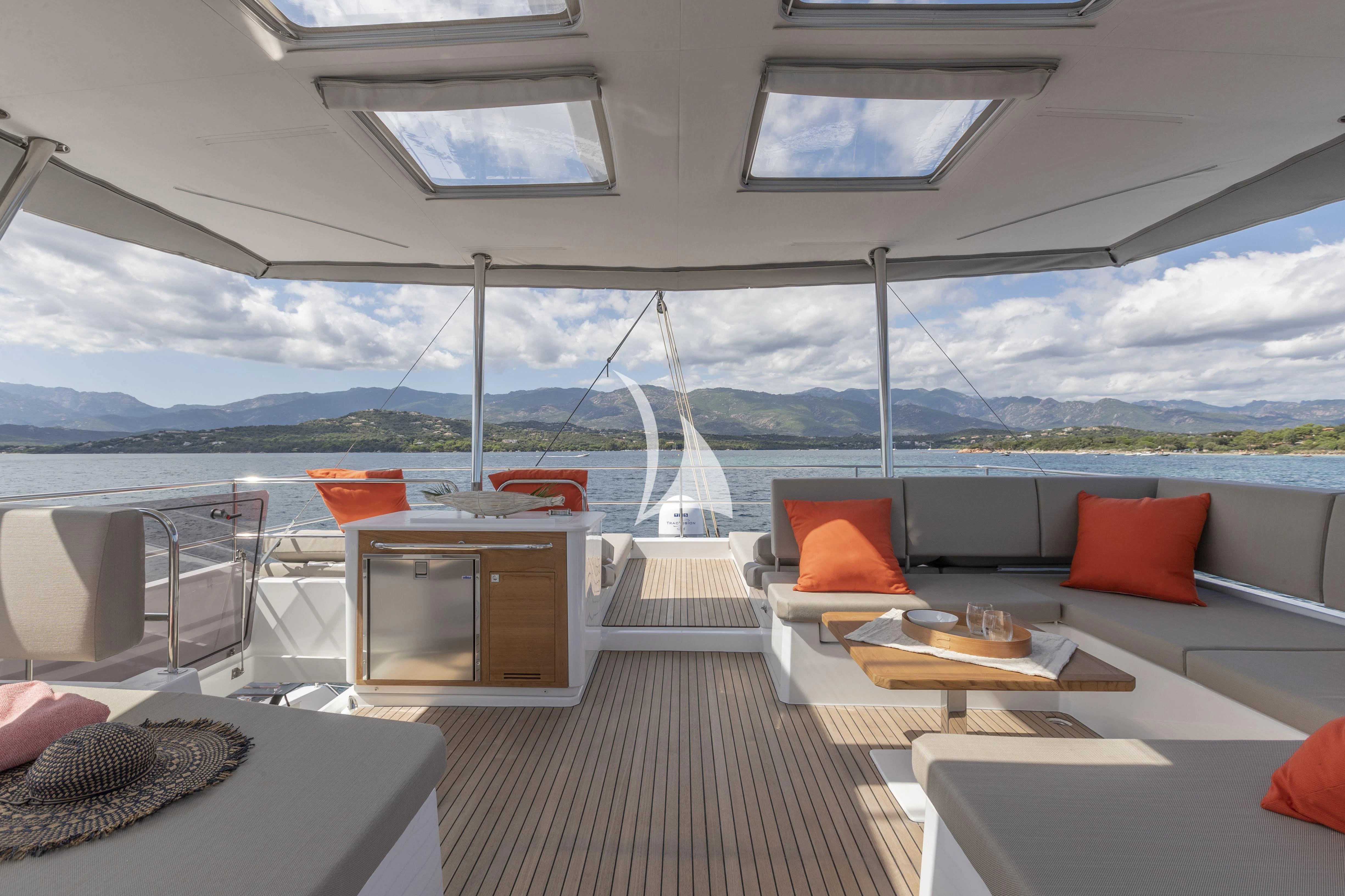 a room with a large white roof aboard APHAEA Yacht for Charter