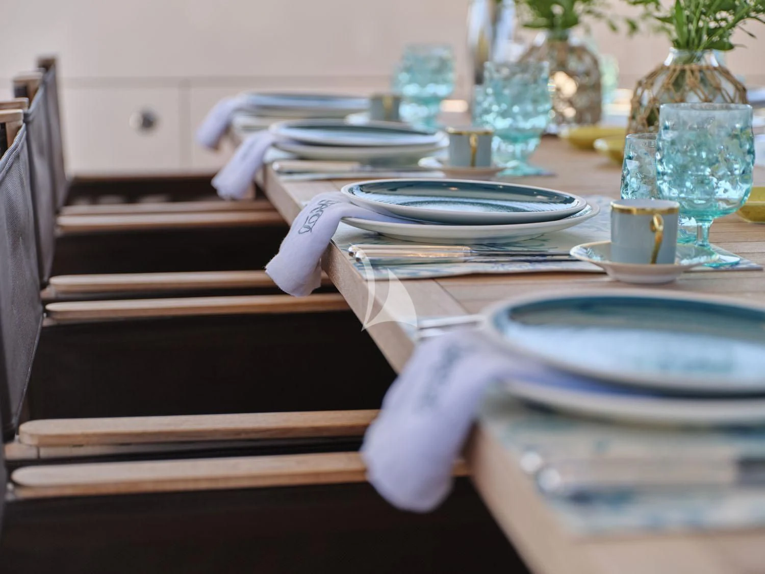 a set of plates on a counter aboard RARE DIAMOND Yacht for Sale