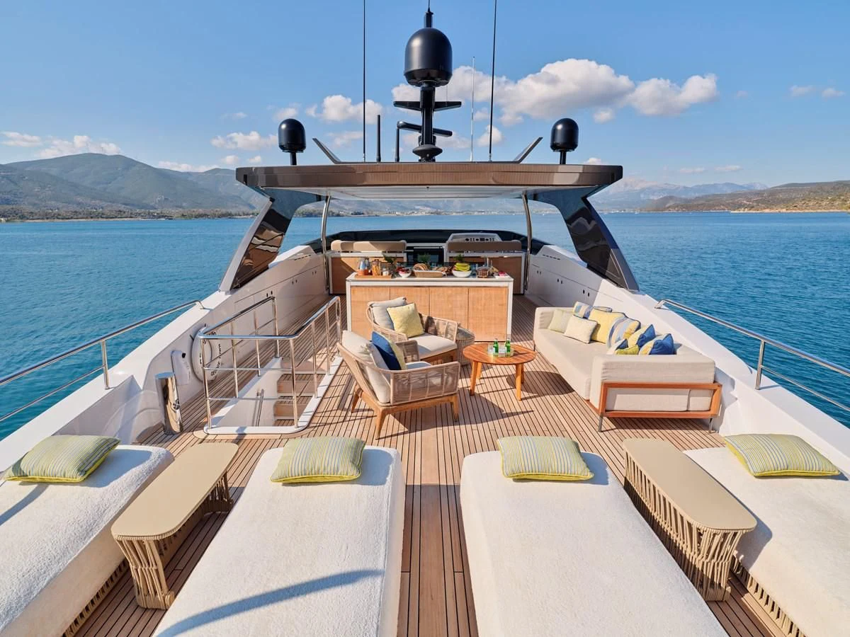 a deck with a deck and a large body of water aboard RARE DIAMOND Yacht for Sale