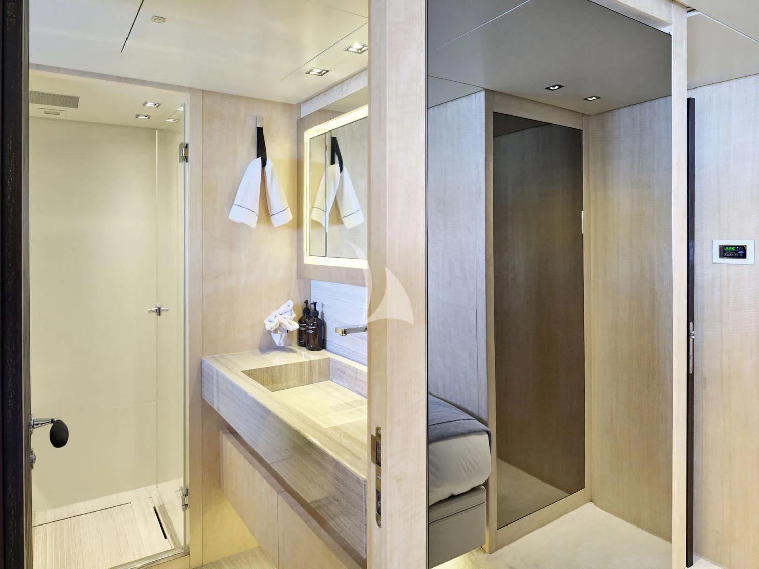 a bathroom with a sink and a bathtub aboard RARE DIAMOND Yacht for Sale