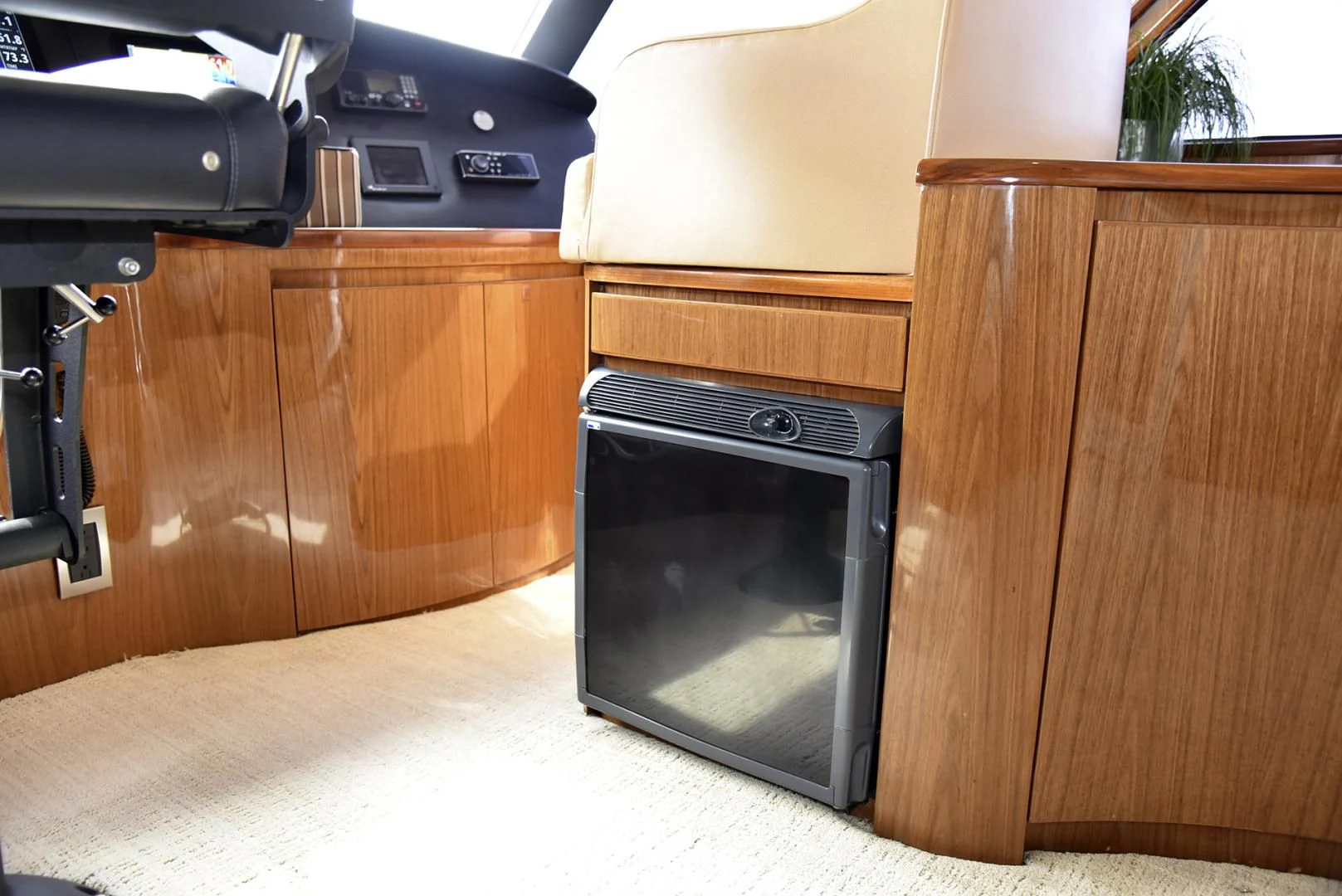 a kitchen with a black stove aboard SALTY K Yacht for Sale