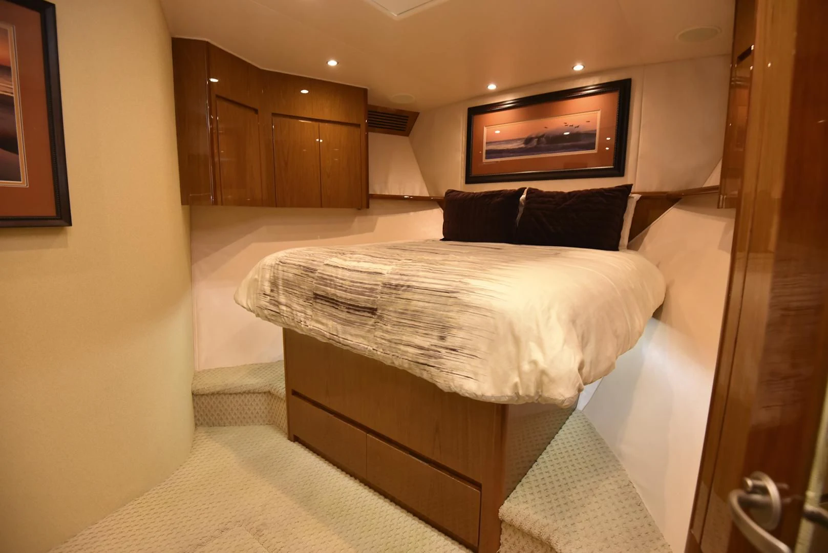 a bed in a room aboard SALTY K Yacht for Sale