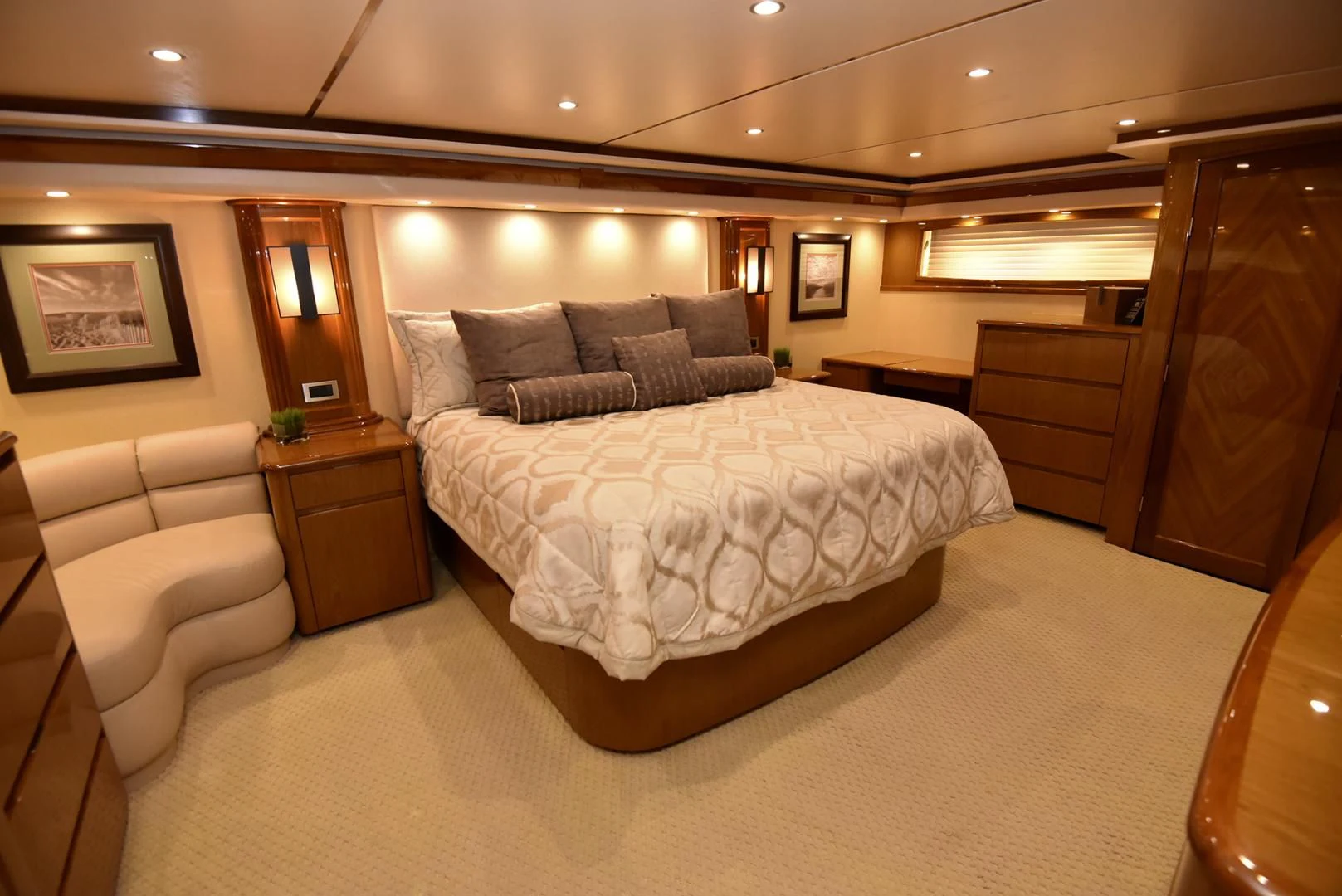 a large hotel room with a bed aboard SALTY K Yacht for Sale