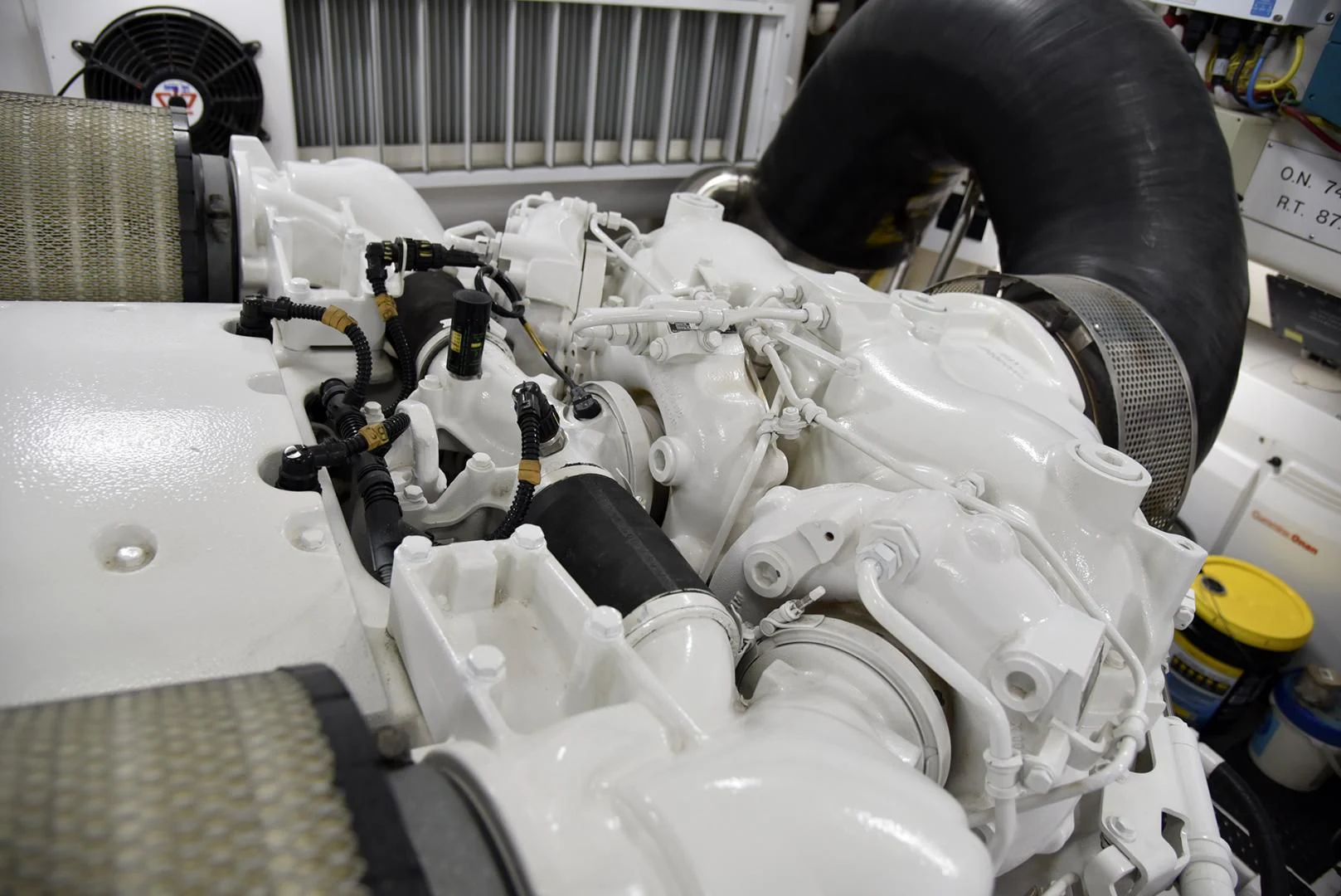a car engine with a hood open aboard SALTY K Yacht for Sale
