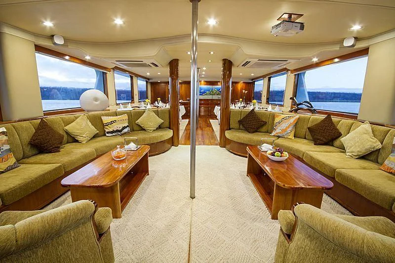 a living room with a large window aboard INTEGRITY Yacht for Sale