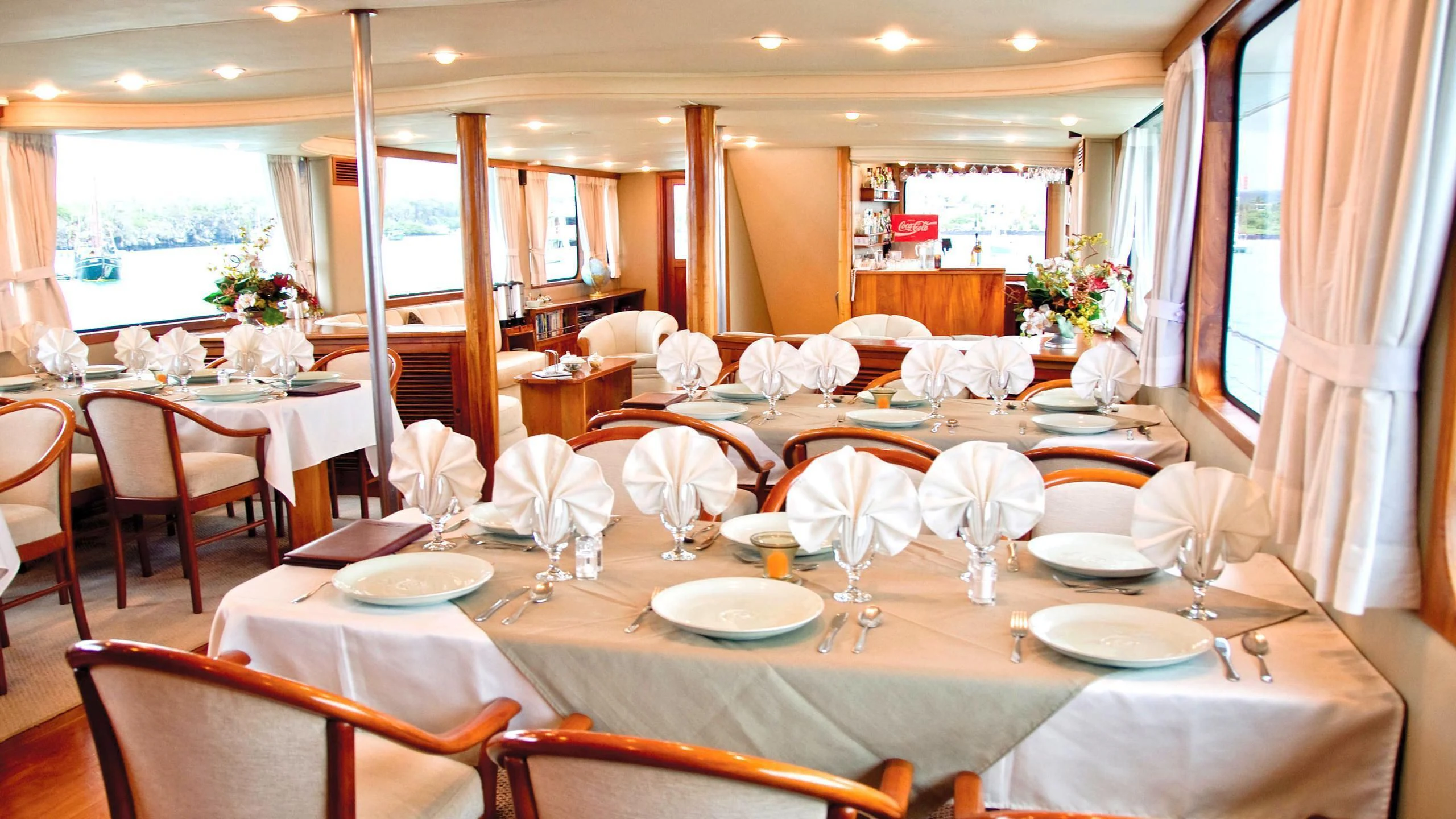 a table set for a banquet aboard INTEGRITY Yacht for Sale