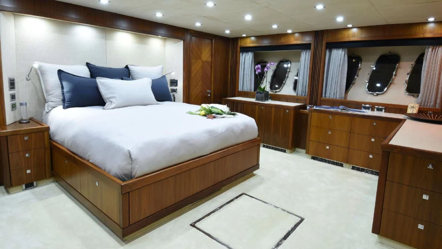 a bed in a room aboard SKY FALL Yacht for Sale