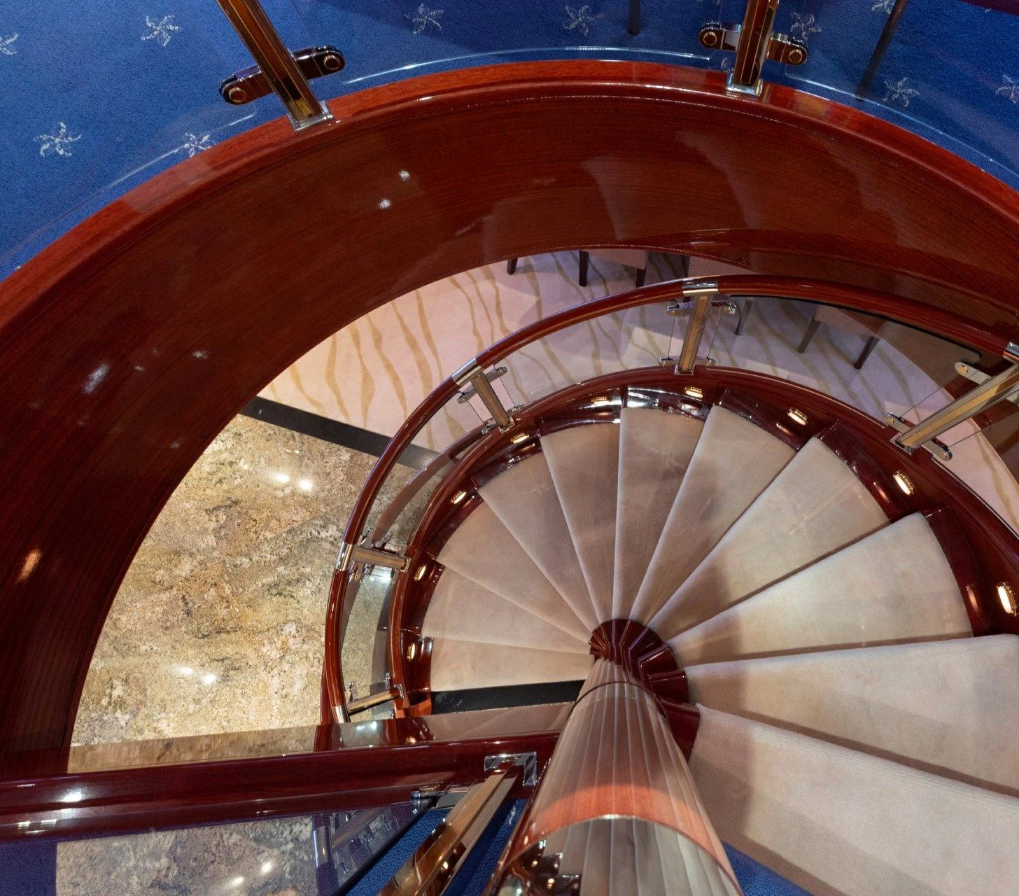 a view looking up at the sky from the inside of a space ship aboard DRIVEN Yacht for Sale