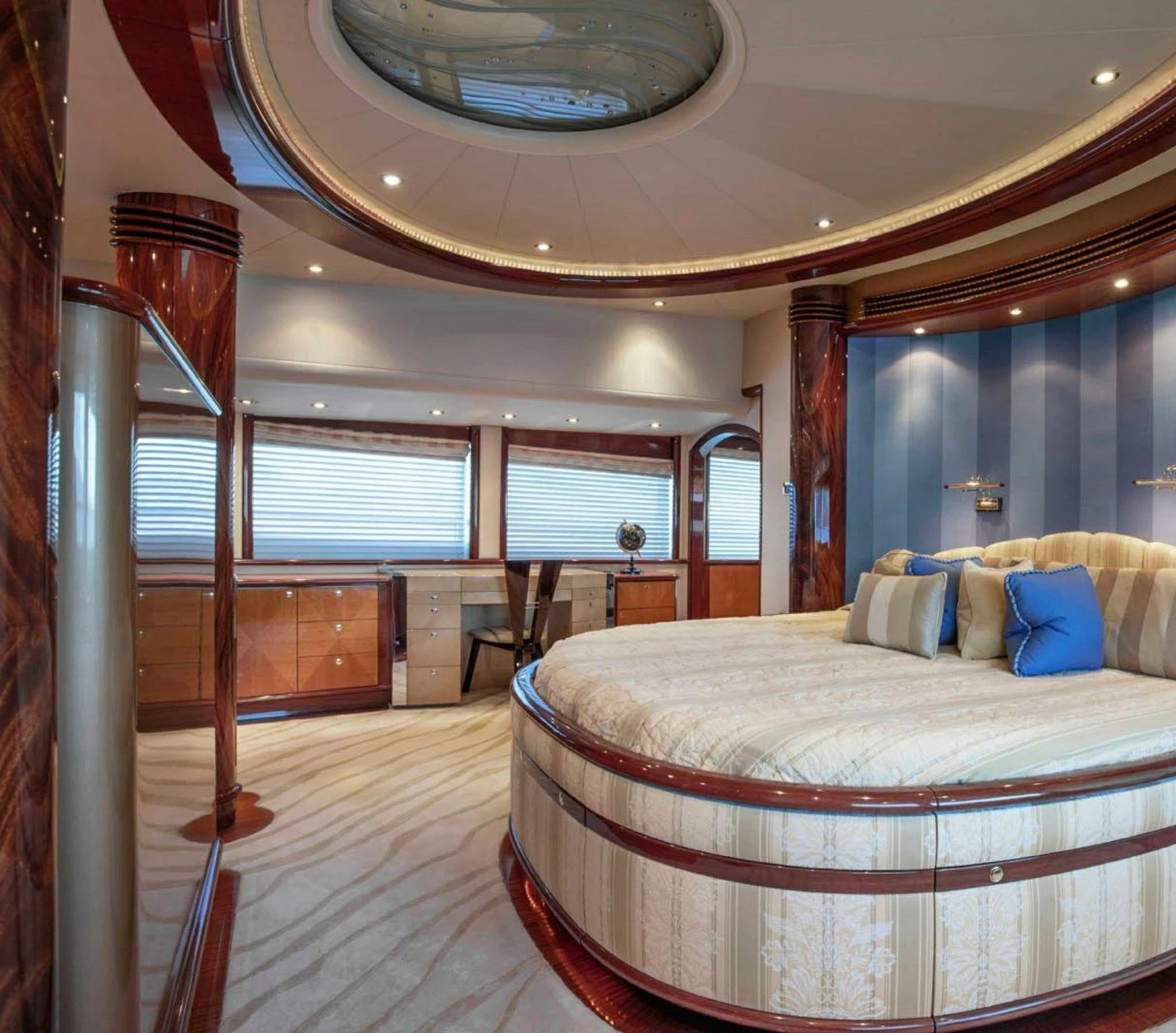 a bed in a room aboard DRIVEN Yacht for Sale