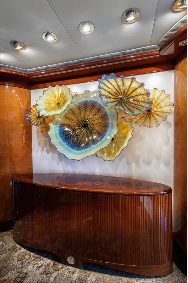 a box with a blue and yellow object on top of it aboard DRIVEN Yacht for Sale