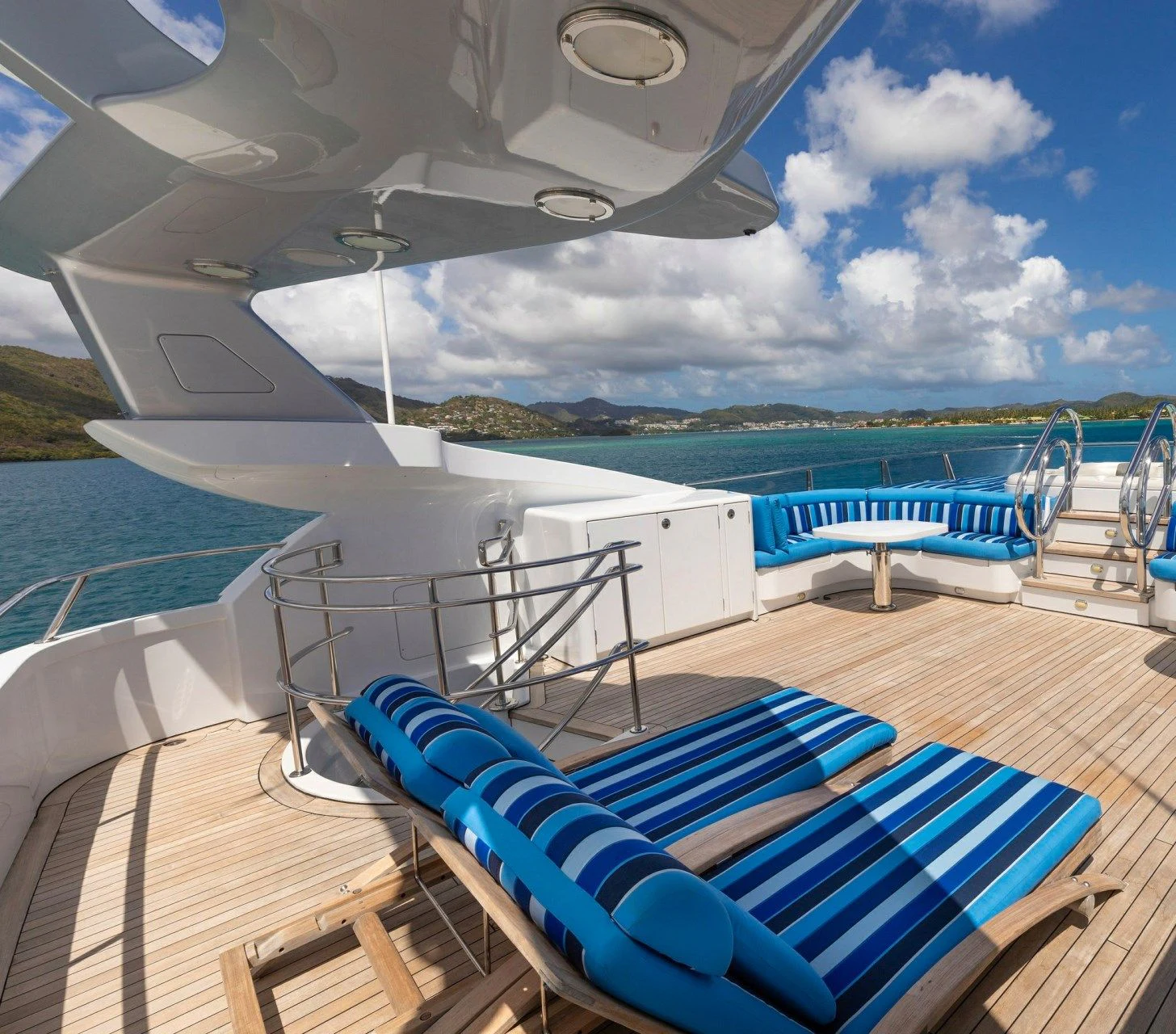 a deck with a pool and a deck aboard DRIVEN Yacht for Sale