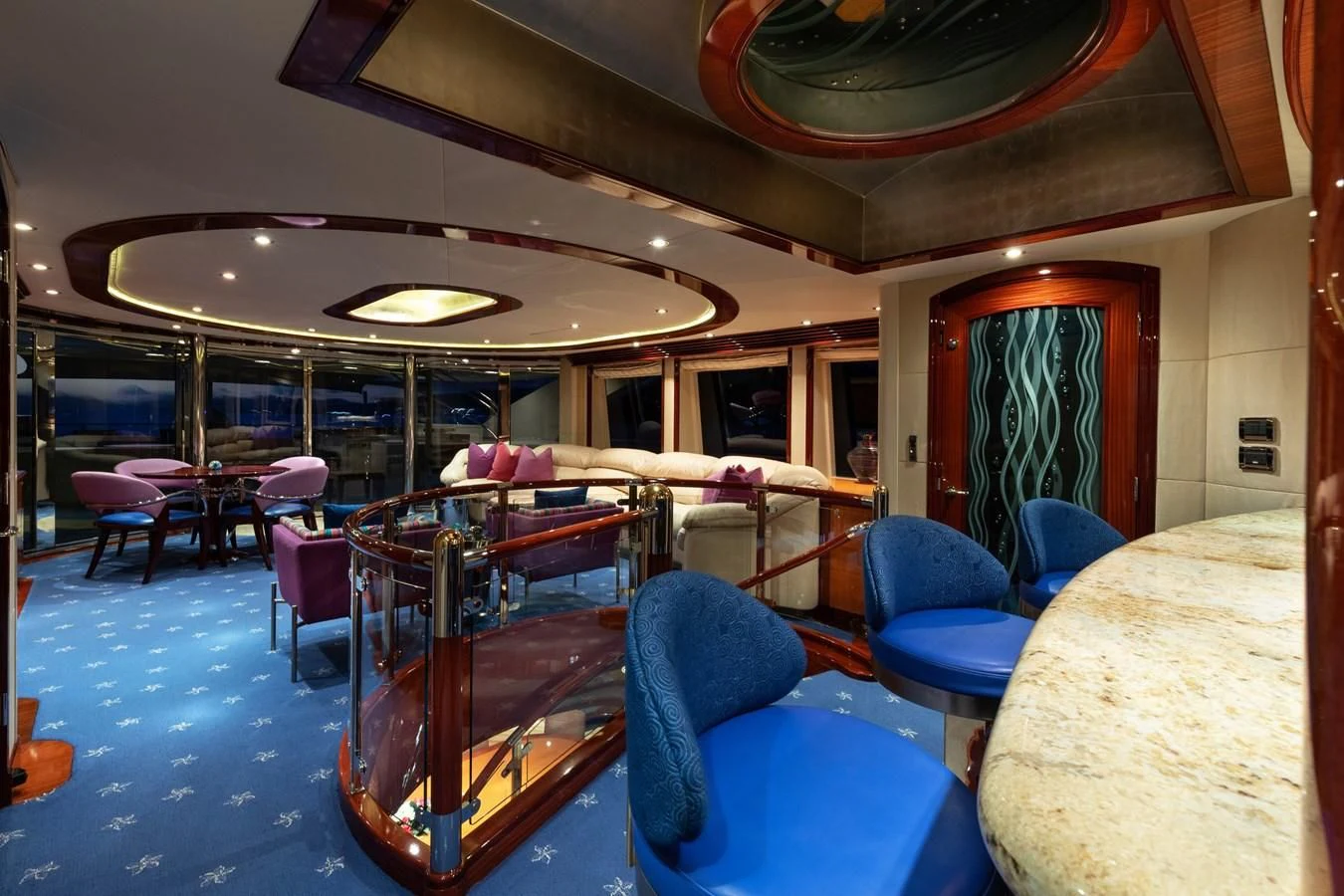 inside of a train aboard DRIVEN Yacht for Sale