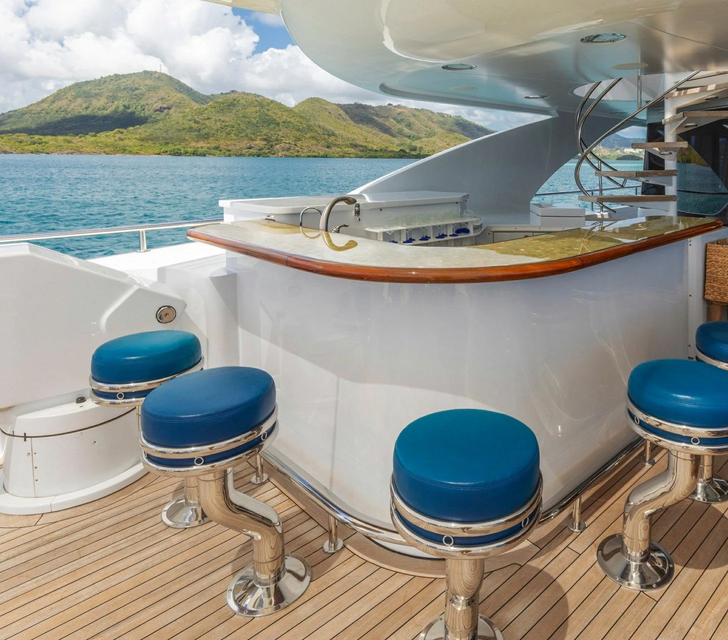 a boat on a deck aboard DRIVEN Yacht for Sale