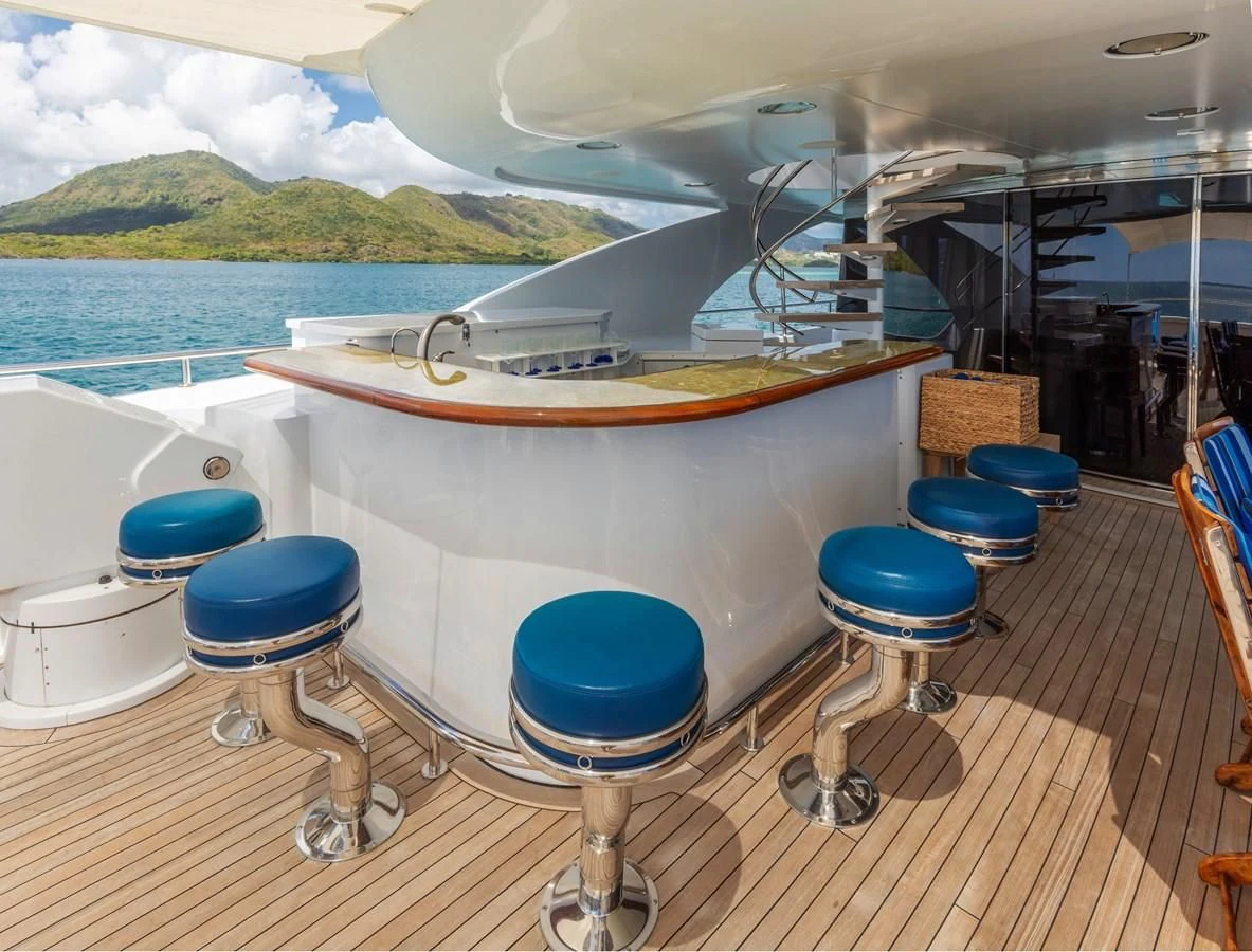a boat on a deck aboard DRIVEN Yacht for Sale