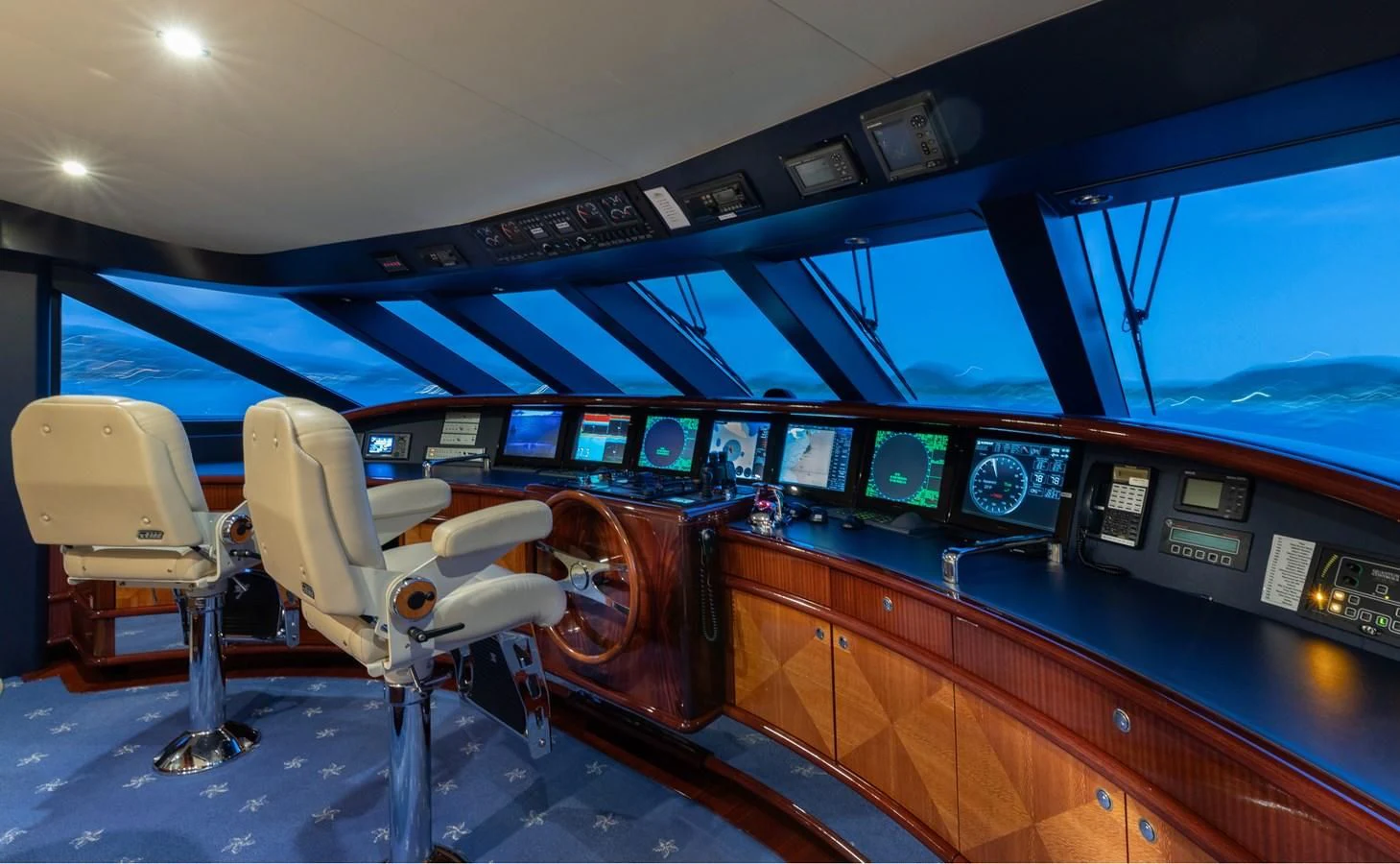 inside of a cockpit aboard DRIVEN Yacht for Sale