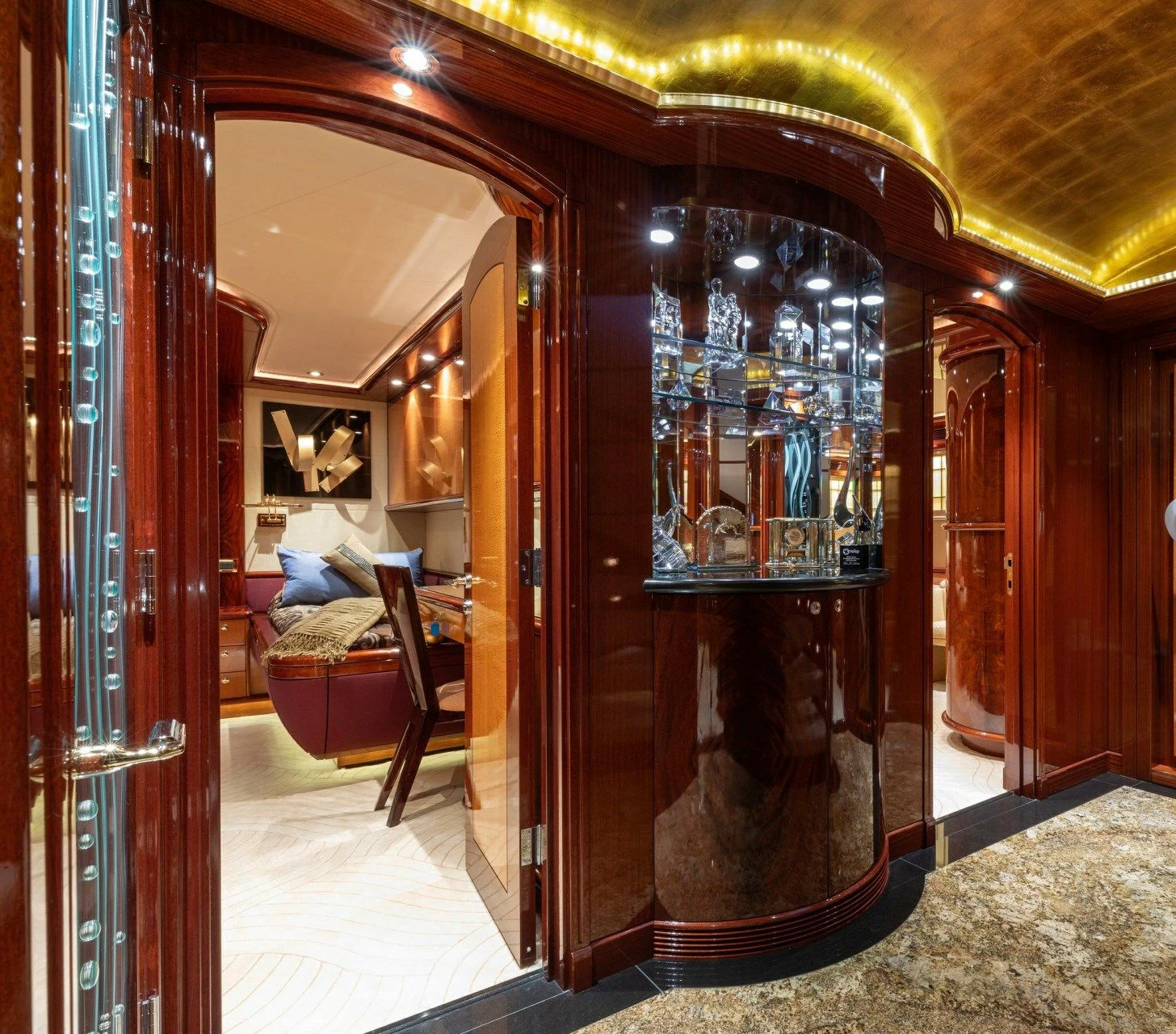 a room with a glass display aboard DRIVEN Yacht for Sale