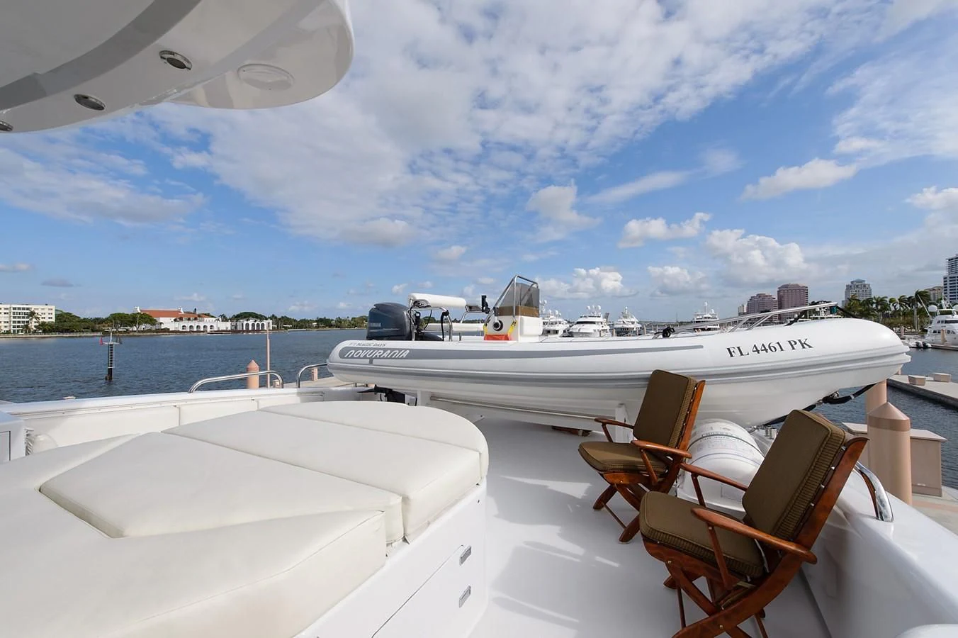 a boat on a deck aboard BIG WAVE Yacht for Sale