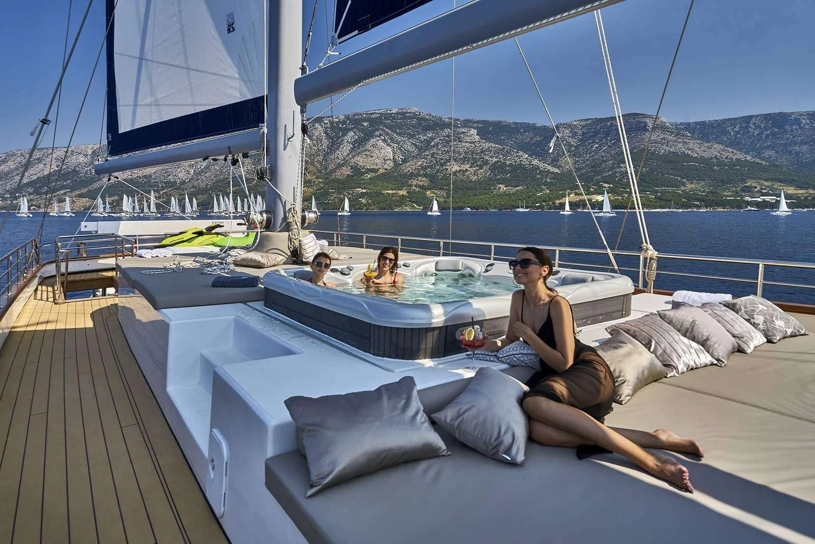 a group of people on a boat aboard DALMATINO Yacht for Sale
